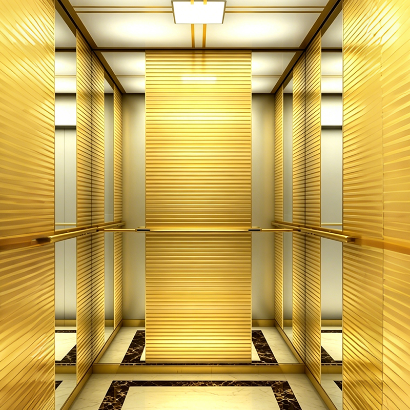 Elevador de passageiros em aço inoxidável dourado titânio para supermercado