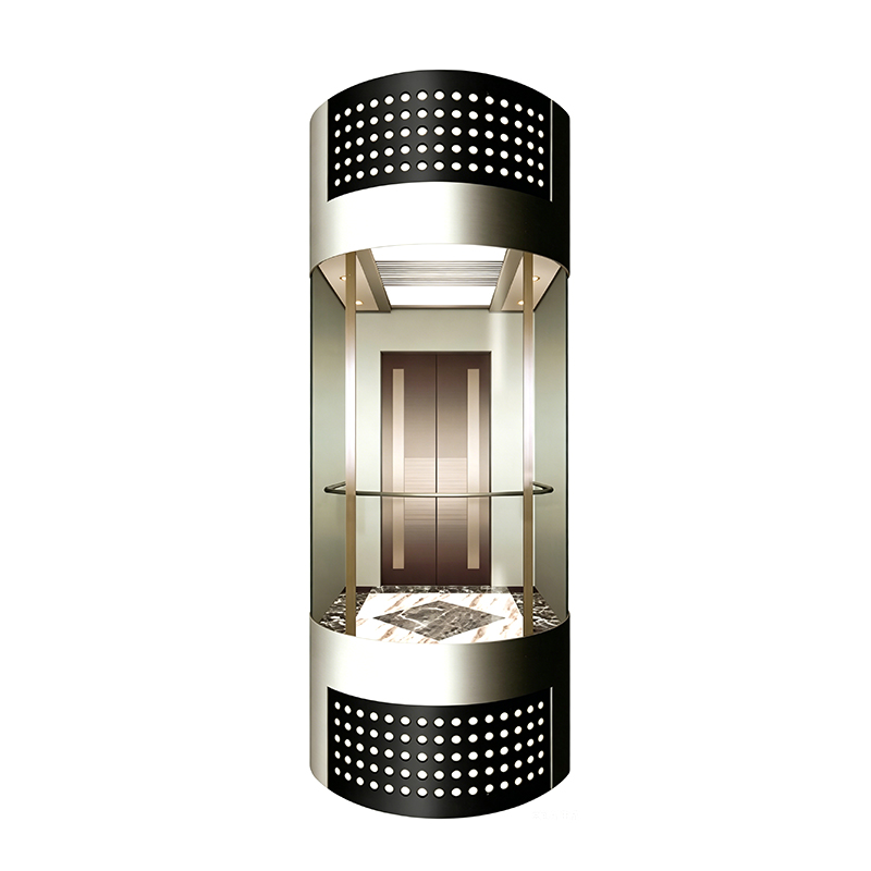 Elevador turístico de aço inoxidável gravado decorativo com iluminação LED integrada no telhado