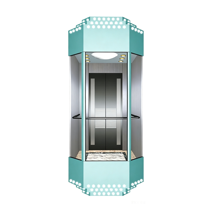 Elevador de vidro semicircular octogonal de 270 graus com teto de decoração de iluminação acrílica