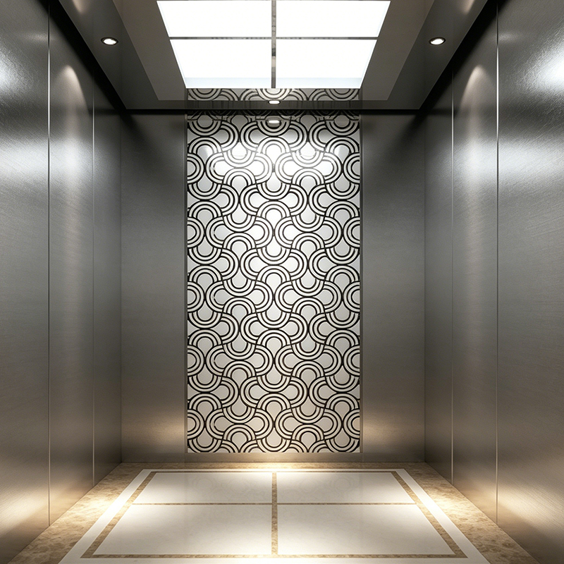 Elevador de passageiros em aço inoxidável com arte decorativa em vidro e espelho