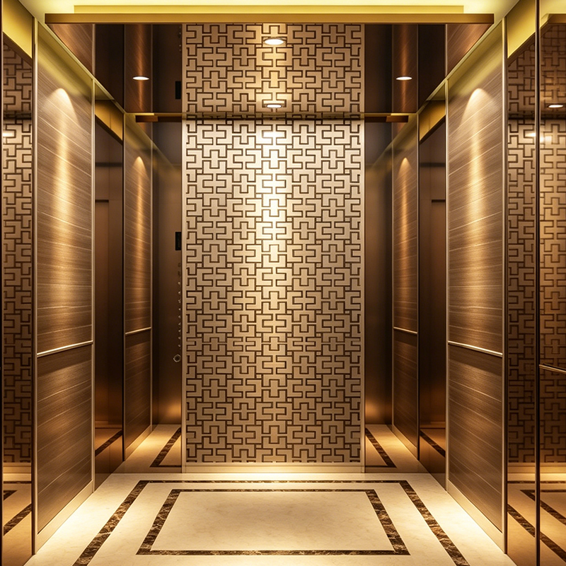 Elevador comercial de passageiros com piso artístico de mármore