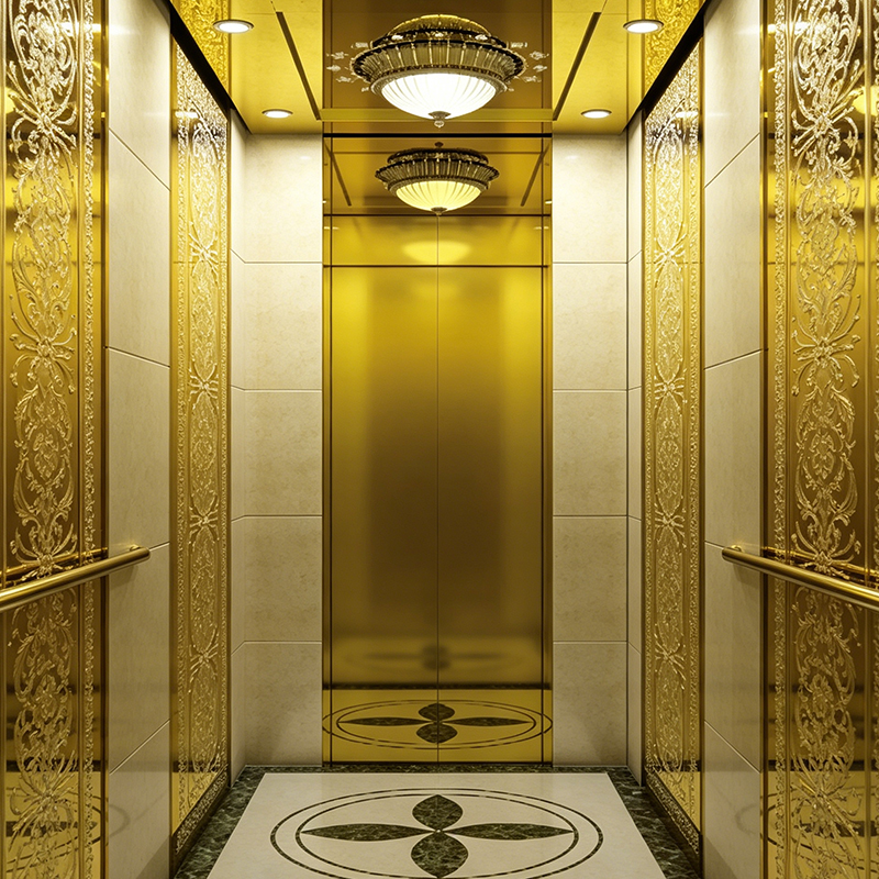Elevador residencial de luxo com acabamento espelhado de titânio Golden Age